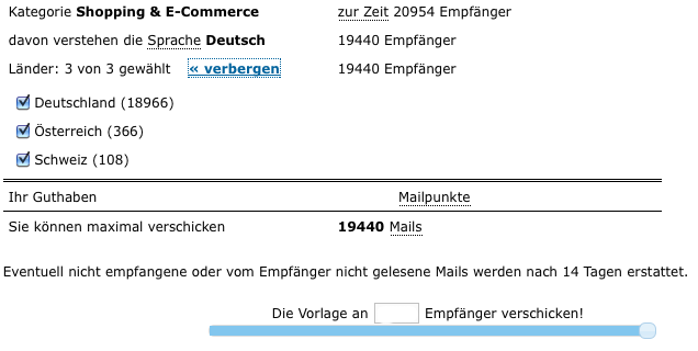 Länderauswahl bei Versenden einer Mail