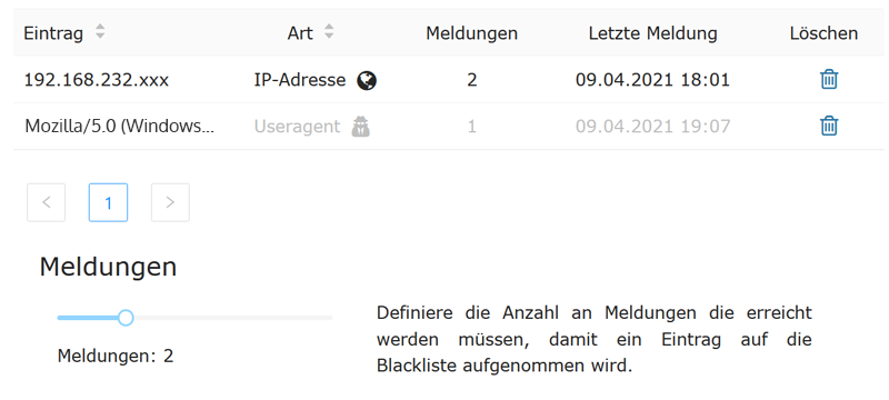 API Blacklist Übersicht