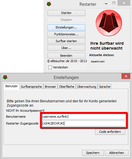 Verwendung mit Surflinks