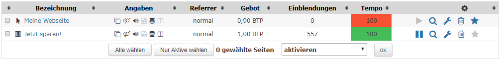 Übersicht der Werbekampagnen
