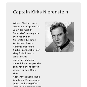 Captain Kirks Nierenstein - Auktionen